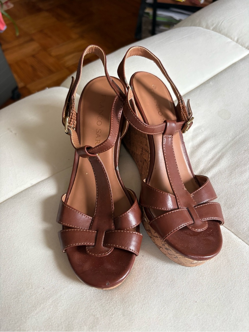 Franco Sarto Women's Brown Cork Wedge Sandals - Size 6